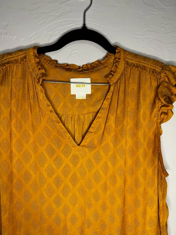 Maeve by Anthropologie Hailey‎ Flutter Sleeve Golden Yellow Boho Top - Image 5