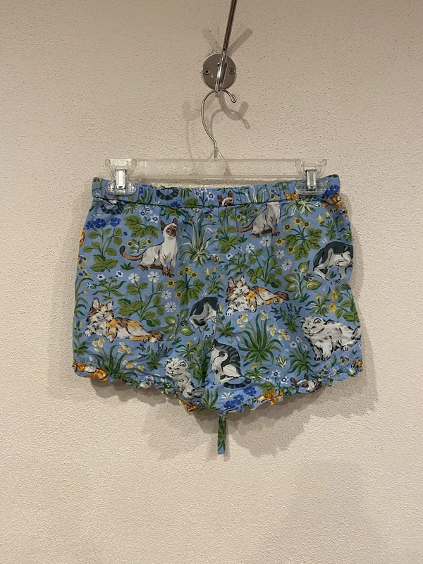 Printfresh Sleep Shorts Womens 2XS Blue Cat Floral Ruffle Drawstring Pajama - Image 4