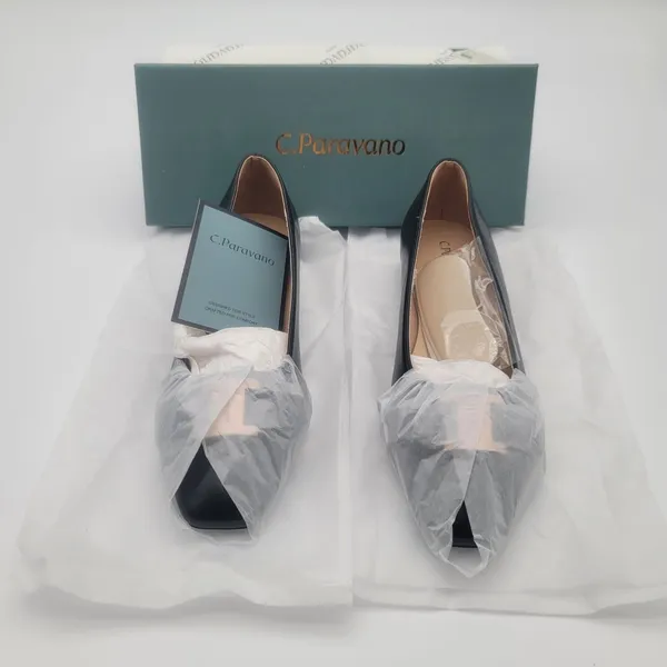 C.Paravano Flats Women Shoes US 7.5 EUR 38 Black Square Toe Metal Buckles Ballet - Image 2