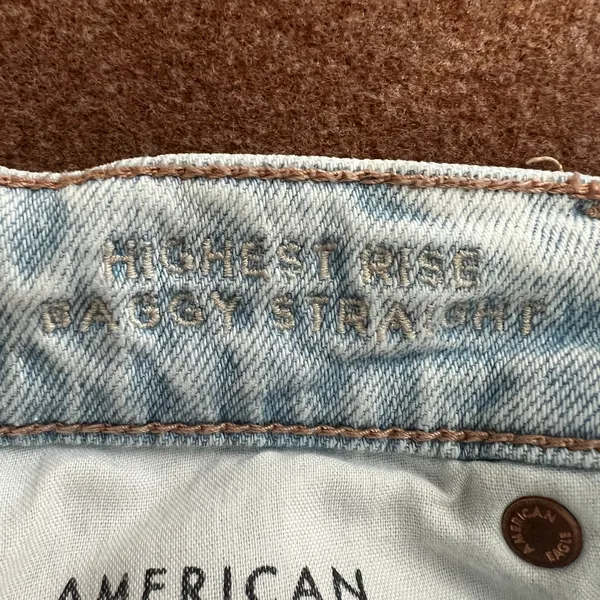 American Eagle Highest Rise Baggy Straight Light Wash Denim Jeans Blue Size 0 - Image 5