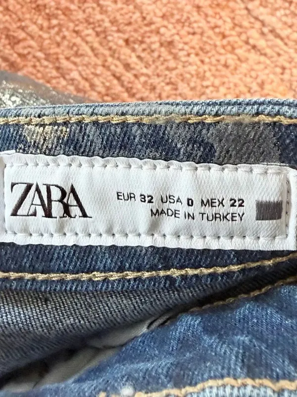 Zara Metallic Gold Coated Skinny Jeans Women Size 0 / EU 32 Blue Gold Stretch NW - Image 3