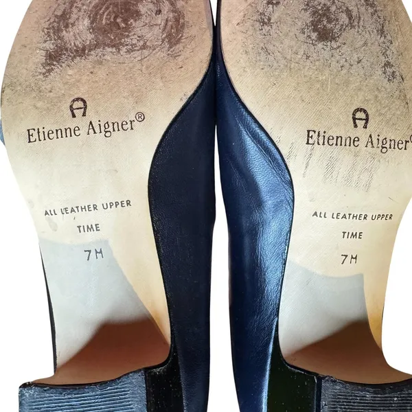 Etienne Aigner Time Shoes‎ Womens Size 7 Blue Leather Cap Toe Block Heel Pumps - Image 11