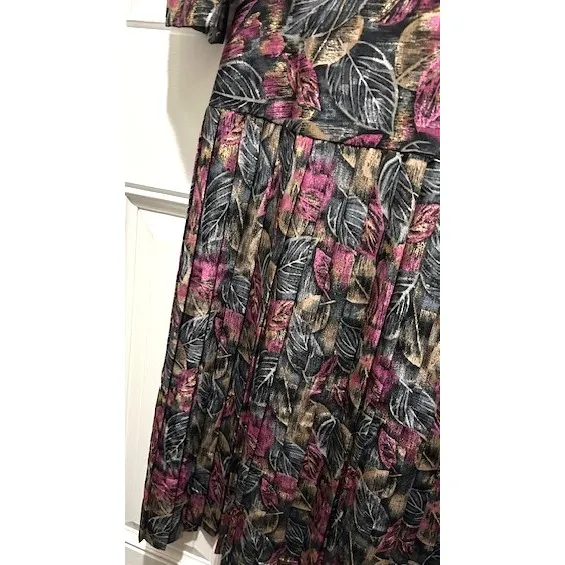 Vintage Alexis‎ Fashions Pink Black Drop Waist Pleated Midi Dress 80s Size Small - Image 9