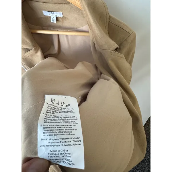 Halston Moto Jacket Faux Suede‎ Tan Zip Up Biker Coat Size 4 - Image 4