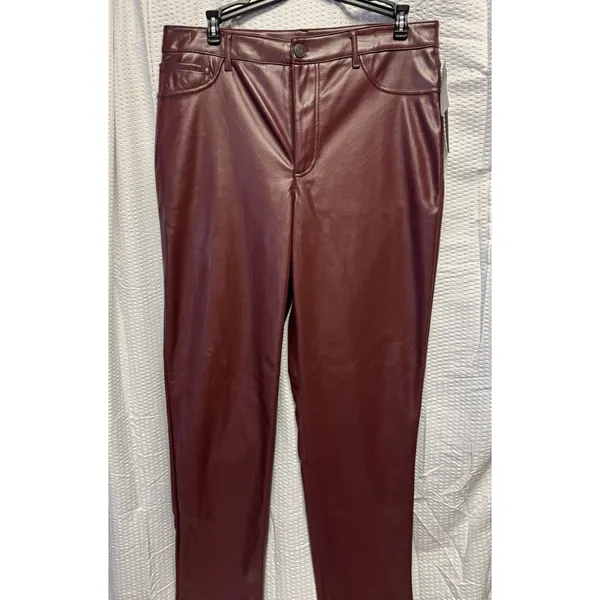 Joie Women's Size 10 Burgundy Faux Leather‎ Straight Leg Pants NWT Lined - Image 3