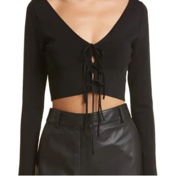 Alice + Olivia Sharee Crop Top Tie Front Black Sz S - Image 6