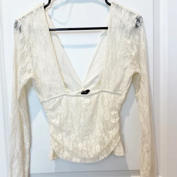 Windsor Womens Floral Lace Long Sleeve Top Small Fairy Femimine Romantic Dainty Ivory - Image 4