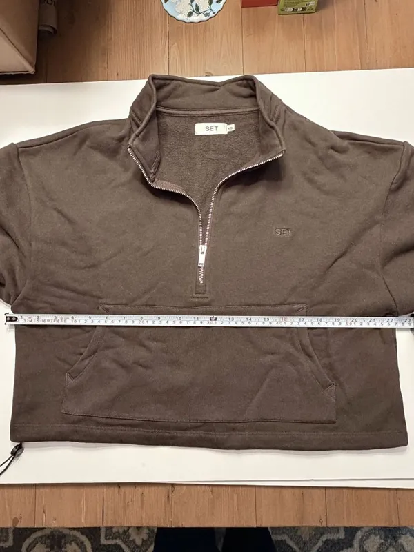 SET Active Heavyweight Sweats Half Zip Sweatshirt Dark Brown XS NWOT - Image 9