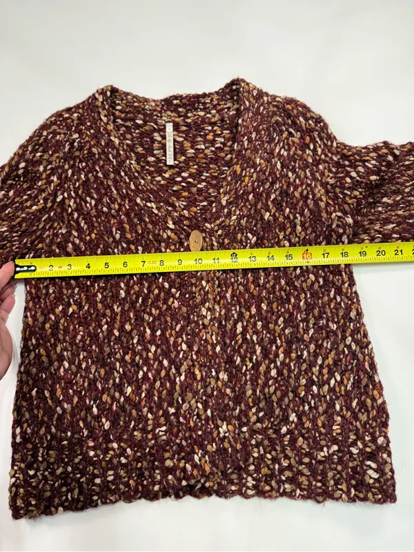 Leo & Nicole Brown Marled V-Neck Chunky Knit Cardigan - Image 7