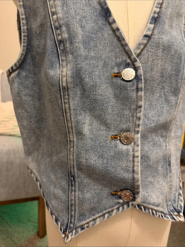 Light Wash Denim Vest with Button Front Blue - Image 2