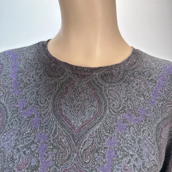 Lauren‎ Ralph Lauren Womens Silk Cashmere Paisley Sweater Size L Gray Purple - Image 2