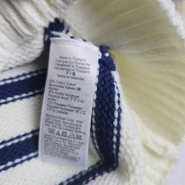 Madewell Striped Polo Sweater Medium‎ White Navy Blue V-Neck Knit Top P2709 - Image 5