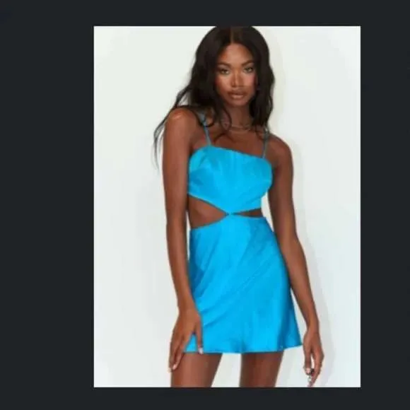 Princess Polly Mini Dress Women 12 Blue Cutout‎ Satin Party Clubwear Strappy - Image 2