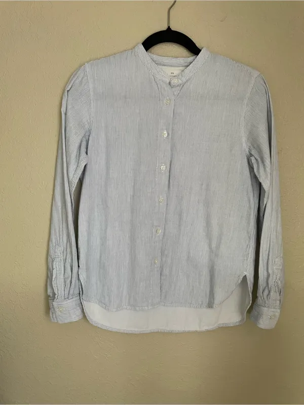 Muji Stand Alone Collar Button Front Long Sleeve Size XS Cotton Micro Stripe - Image 8
