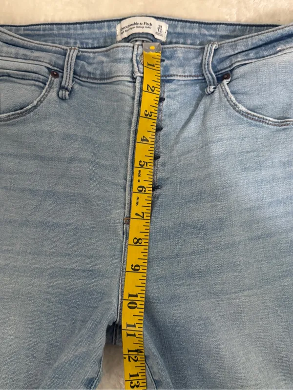 Abercrombie & Fitch Light Blue High-Rise Cropped Button-Fly Jeans Ankle Stretch - Image 6