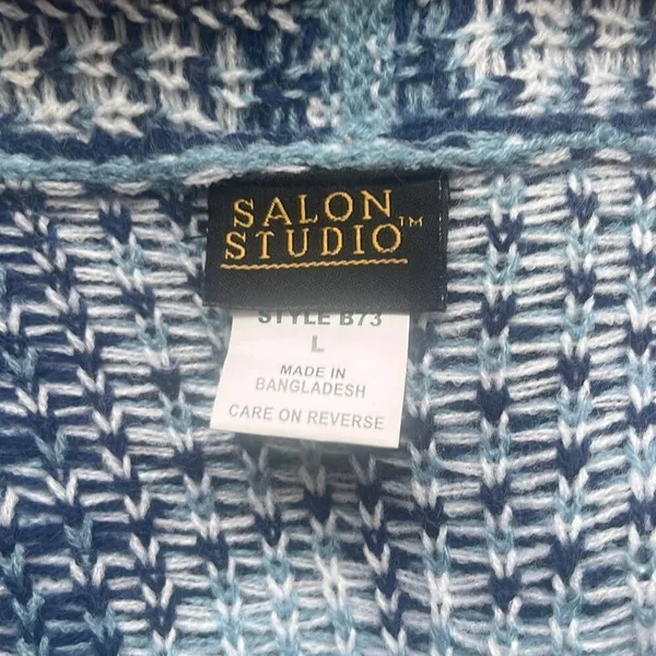 Salon Studio‎ Blue Houndstooth Plaid Open Front Oversized Cardigan Large Grandma - Image 5