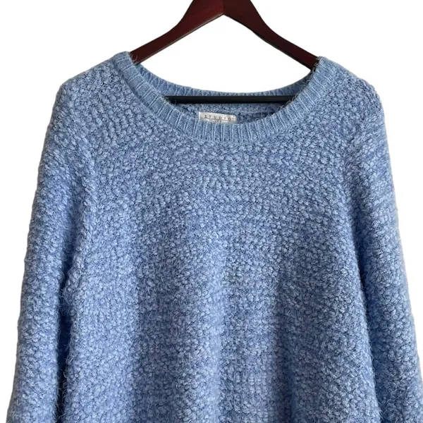 Studio JPR Sweater Women XL Blue Crew Neck 3/4 Sleeve Sherpa Fuzzy‎ Cozy Casual - Image 4