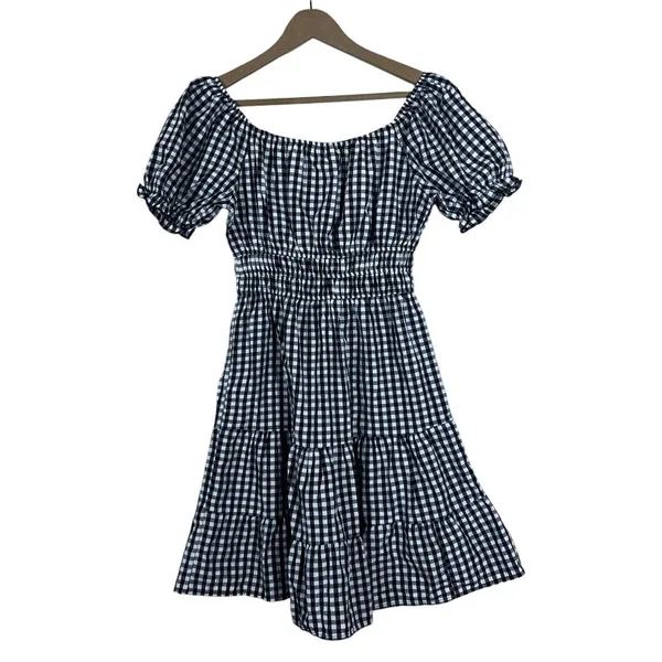 Speed Limit Gingham Checked Tiered Mini Dress Black Cottagecore Smocked Size S - Image 5