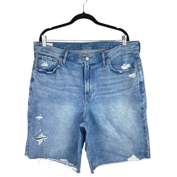 GAP Women's Blue High Waist Distressed Cut-Off Bermuda Denim Shorts 33/16 Tall - Image 2