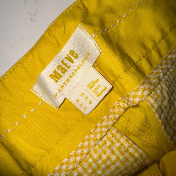 Anthropologie Yellow Wide Leg Pants with White Paisley - Image 7