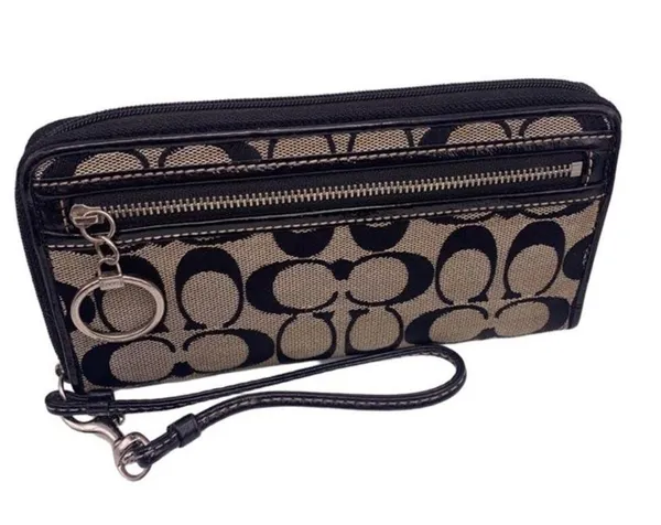 COACH Black Signature Canvas Wristlet Wallet - Image 4