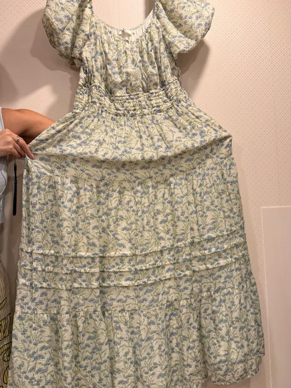 Astr Floral Smocked Maxi Dress in Light Blue and Cream - Image 10