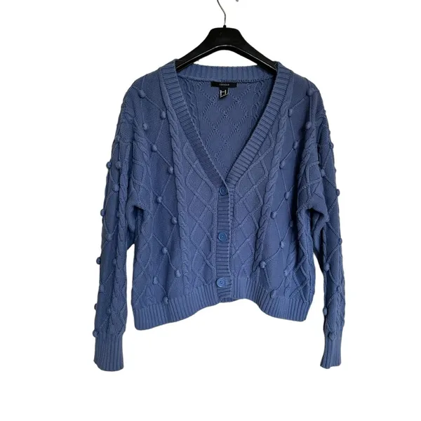 Forever 21 Cable Knit Cozy Chunky Cardigan Sweater Baby Blue Size Medium - Image 3