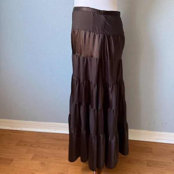 Vintage Liz Claiborne Chocolate Brown Tiered Midi Skirt Size 8 - Image 4