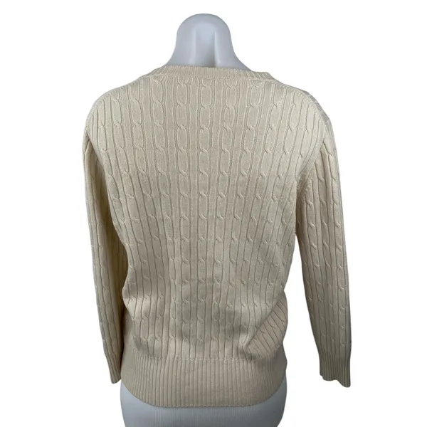 J.Crew Cream Wool Cable Knit V Neck Long Sleeve Button Cardigan Sweater Top Sz M - Image 2