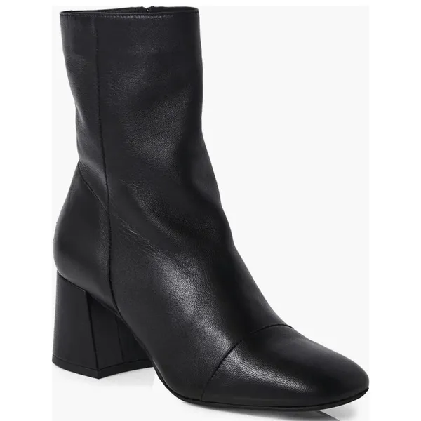 Free People Black Supple Leather Square Cap Toe Block Heel Ankle Boots‎ Size 10 - Image 10