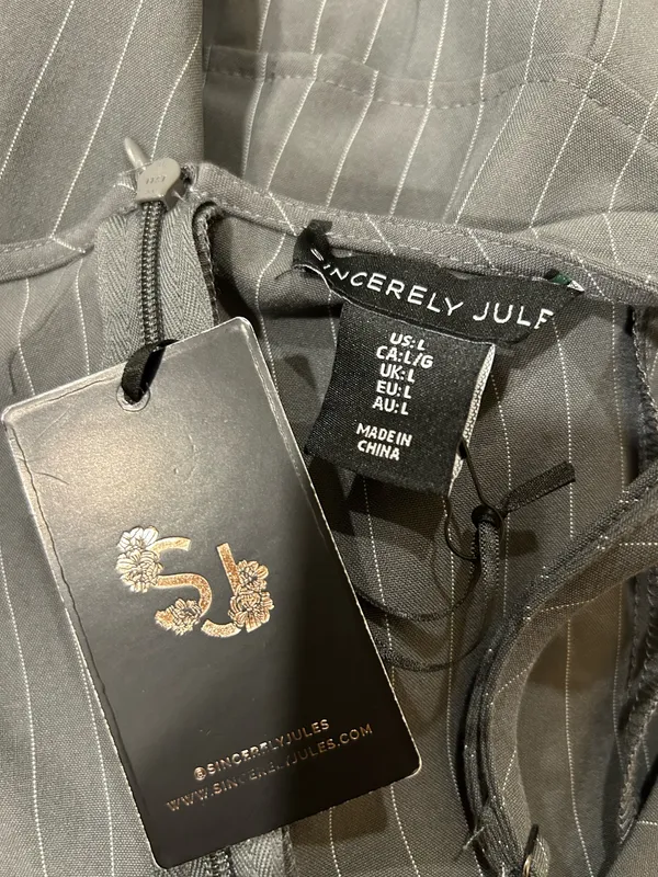 Sincerely Jules Pinstripe Pleated Drop-Waist 90s Vintage Aesthetic Mini Dress L - Image 17