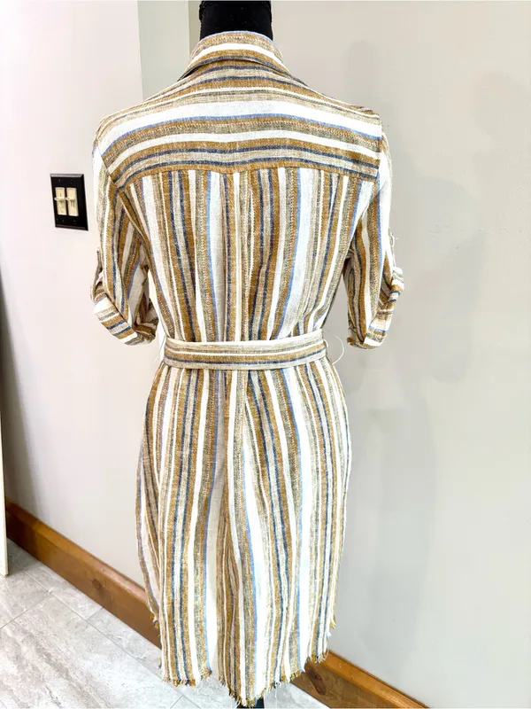 Anthropologie Drew Linen Raw Hem Striped Dress size S - Image 3