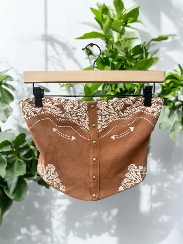 Tic Toc Los Angeles Faux Suede Corset Top Small - Image 2