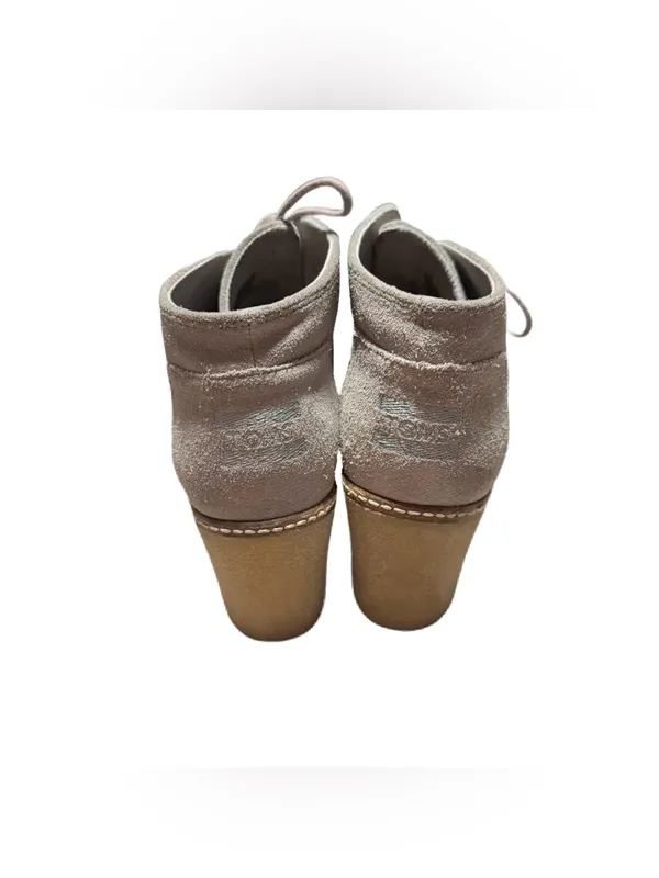 TOMS Kala Wedge Booties Women's 7 Grey Suede Lace Up Heeled Business Casual - Image 2