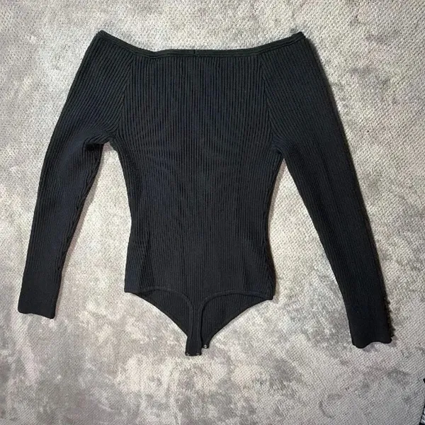 Abercrombie & Fitch Black Off Shoulder Ribbed Long Sleeve Bodysuit Medium #1700 - Image 10
