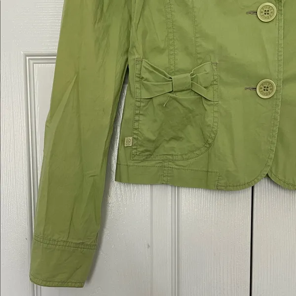 Plugg Light Green Cotton Blazer with Bow Pocket Accents - Image 7