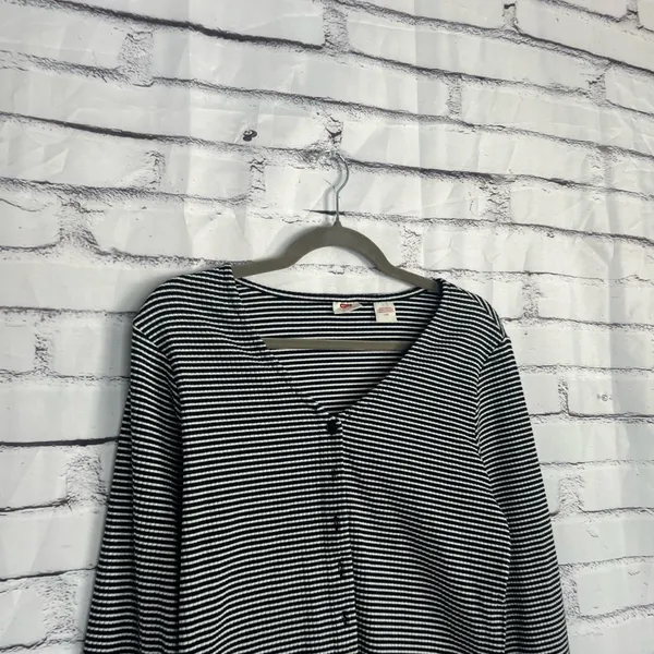Levi’s Black White Stripe Ribbed Button Front Long Sleeve Women’s Large Top Y2K - Image 3