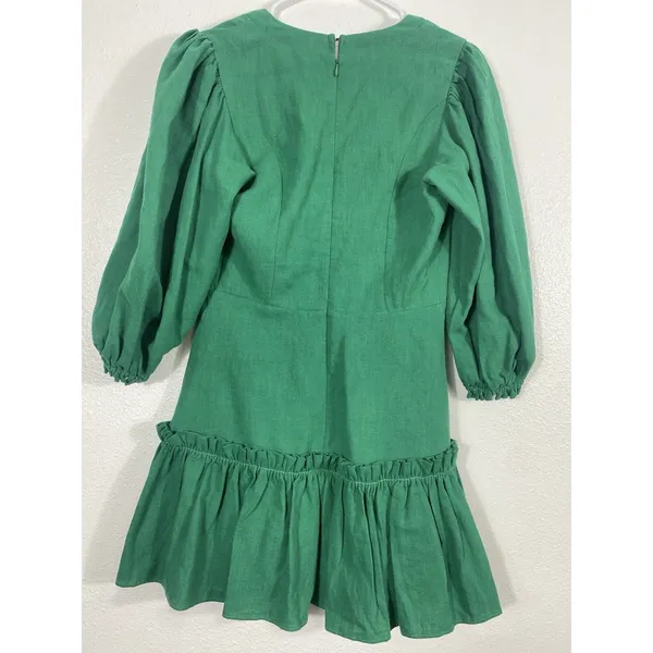Karlie Emerald V-Neck Ruffle Mini Dress Size S 90% Ramie 10% Cotton 100% Rayón - Image 5