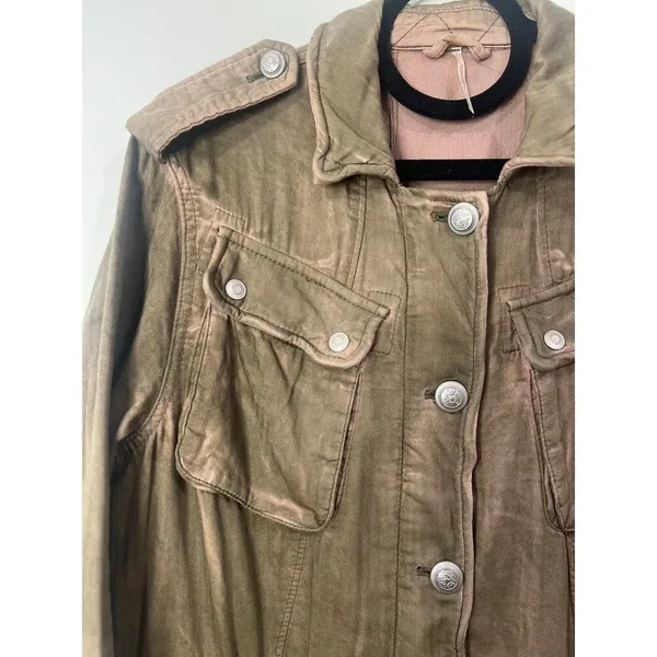 Free People Washed Olive Distressed Surplus Utility Jacket Pink Faded Small - Image 6