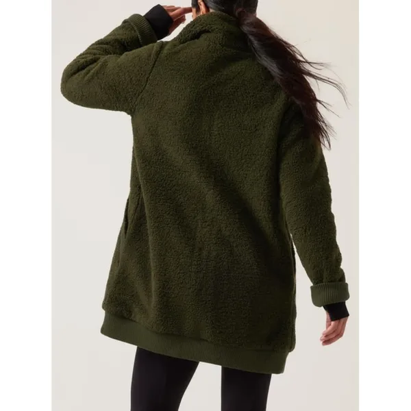 Athleta Tugga Coat Aspen Olive Long Edgy Sherpa Shearling Fuzzy Teddy Jacket XS - Image 2