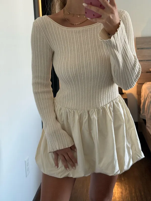 elemental knit combo mini dress White - Image 3
