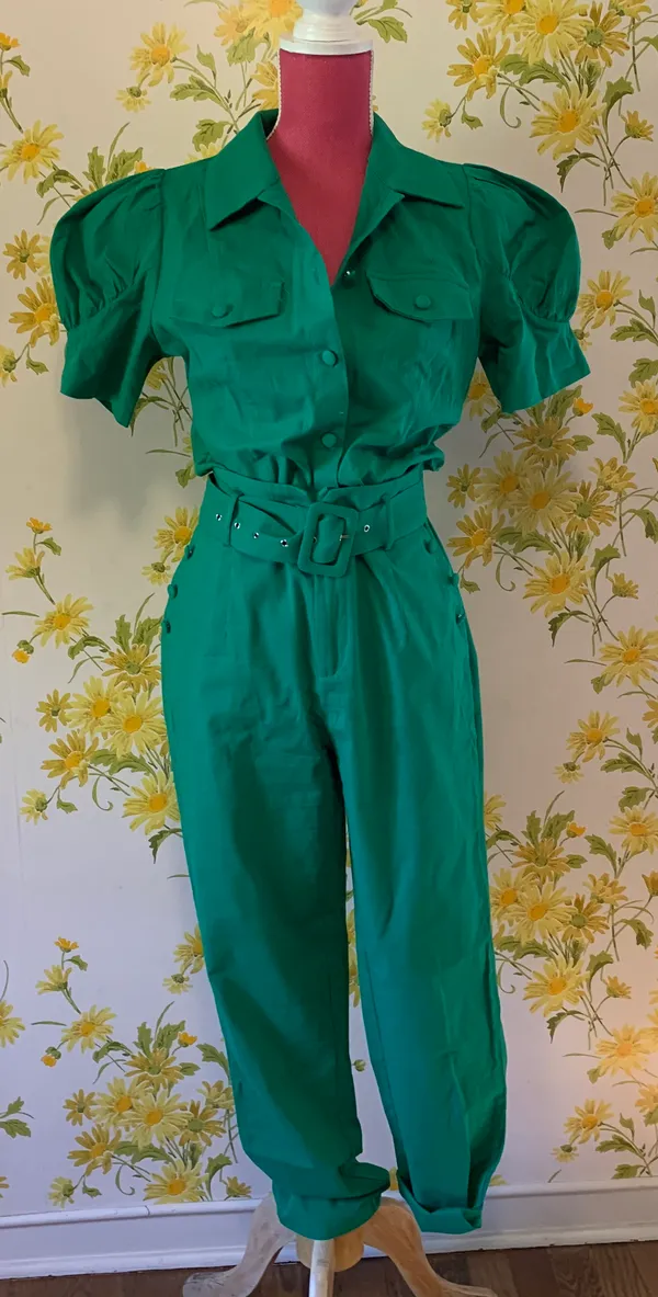 High waist Belted pants and top matching set green size M - Image 2