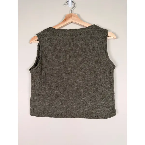 Madewell Olive Green Basketweave Knit‎ Button Front Sweater Vest NN249 Womens XS - Image 7