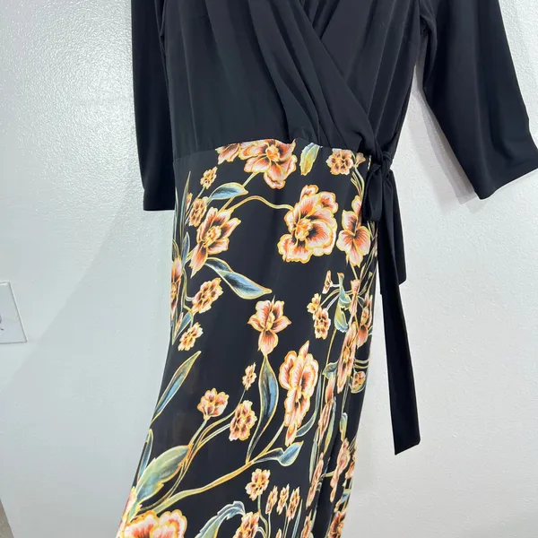 INC International Concepts Faux Wrap Floral Maxi Dress Womens 16 Black Jersey - Image 9