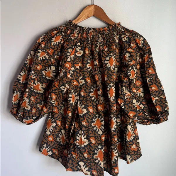 Free People Willow Print Puff Sleeve Blouse Small - Image 6