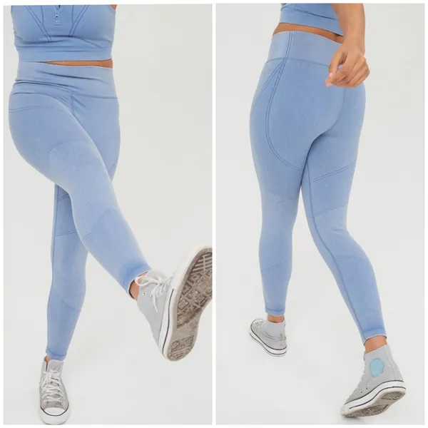 Aerie OFFLINE Seamless‎ High Waisted 7/8 Legging Blue Medium Athleisure Yoga Gym - Image 2