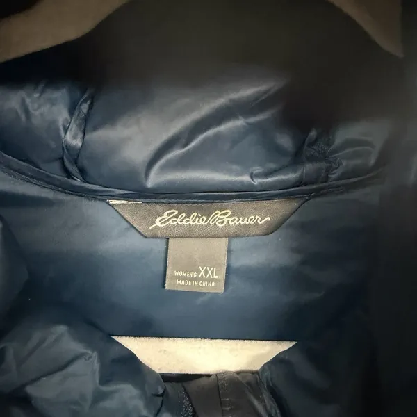 Eddie Bauer Luna Peak Women Sz XXL Down Parka Coat Blue Hooded Quilted Full Zip - Image 6