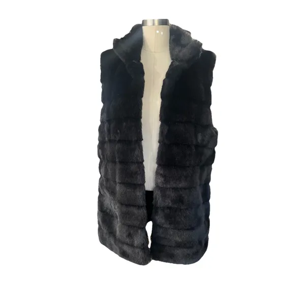 Talbots Black Faux Fur Ribbed Open Front Vest Women's size Small - Image 11