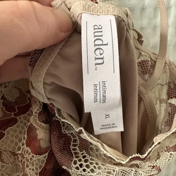 Auden demure taupe floral lace satin slip dress nightie coquette fairy whimsy XL - Image 3