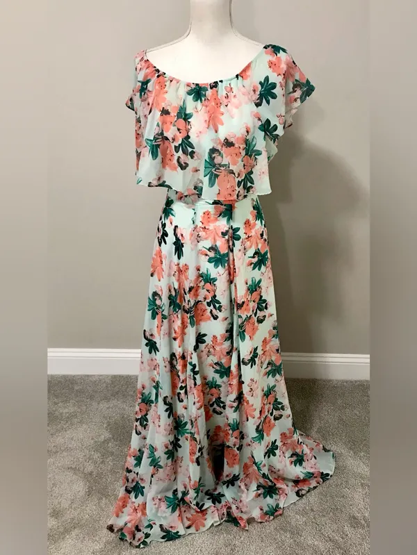 Lulus Bloom for Two Mint Floral Print Two-Piece Maxi Dress - Image 5